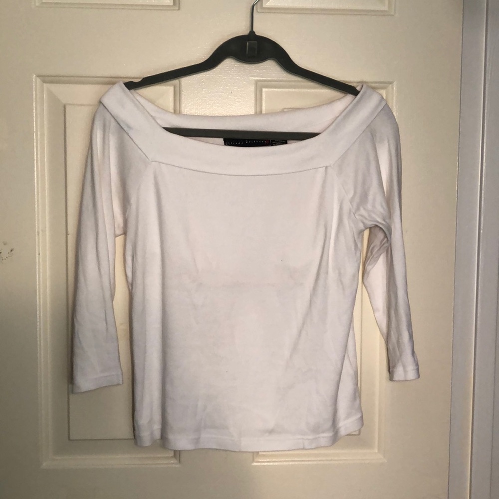 white off the shoulder shirt